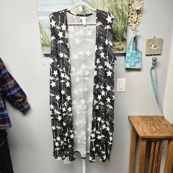 Lularoe duster vest stars and palms size xl - Picture 1 of 3